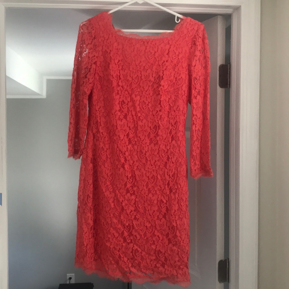 Beautiful coral lace overlay dress